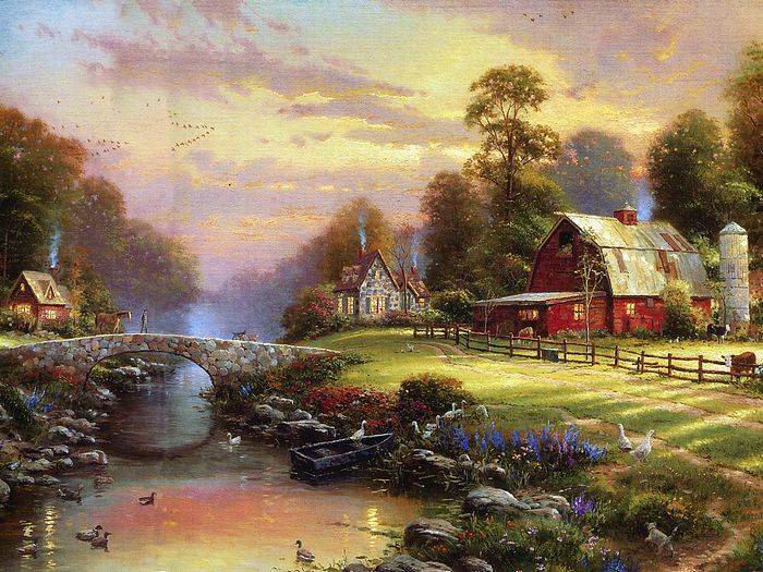 (image for) Handmade oil painting Copy paintings of famous artists Thomas Kinkade's painting, NO.41 - Click Image to Close